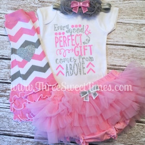 Baby Girl Outfit | Every Good And Perfect Gift Comes From Above | Baby Shower Gift | Communion Outfit Church Shirt Pink Silver Glitter