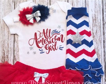 4 de julio Traje de niña bebé / All American Girl / Opt Diadema & Ruffle Tutu Bloomer Set / Primer Cuarto 1o / Día de la Independencia