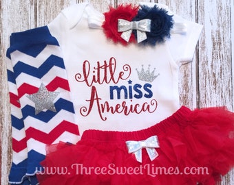 4 de julio Traje de niña bebé / Little Miss America / Opt Diadema y volante Tutu Bloomer Set / Primer cuarto 1 / Día de la Independencia