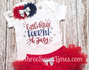 Little Miss 4 de julio Traje Ropa de niña / Mi primer 4 de julio Diadema y volante Tutu Bloomer Set / Primer Día de la Independencia
