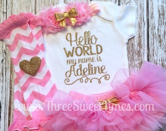 Personalized Take Home Outfit | Hello World My Name Is | Baby Girl | Coming Home Outfit