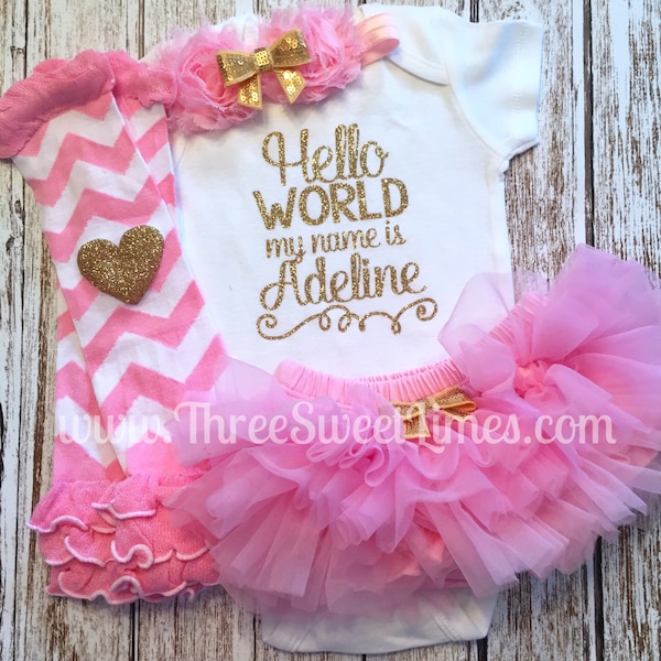Personalized Take Home Outfit | Hello World My Name Is | Baby Girl | Coming Home Outfit