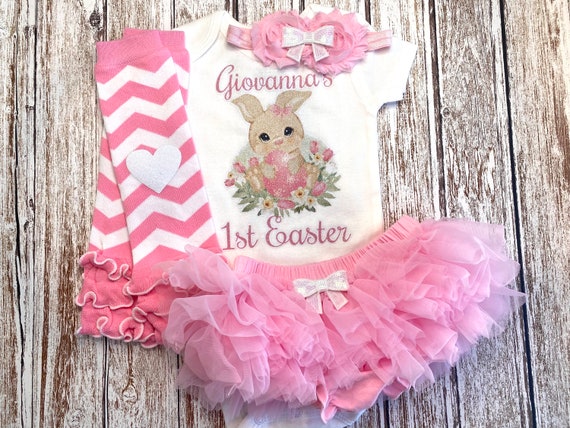 My First Easter Baby Girl Outfit Personalized Easter Outfit Spring Bunny Baby Bodysuit 1st Easter Set Outfit Opt Tutu Bloomer Headband Etsy