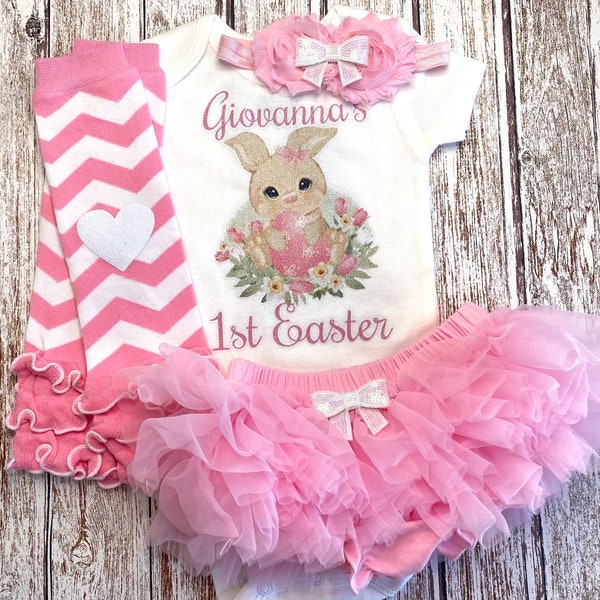 My First Easter Baby Girl Outfit Personalized Easter Outfit, Spring Bunny Baby Bodysuit 1st Easter Set Outfit Opt Tutu Bloomer Headband