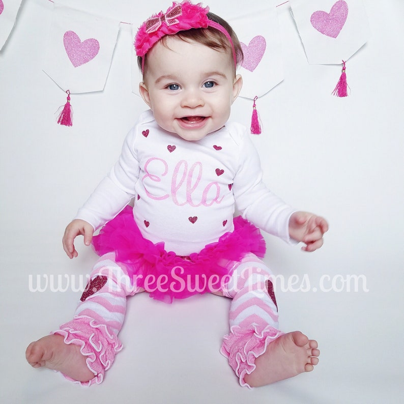 Six Month Old Halfway to One Personalized Outfit Baby Girl Half Birthday Pink Gold Glitter Bodysuit Opt Tutu Bloomer Set Headband Warmers image 8