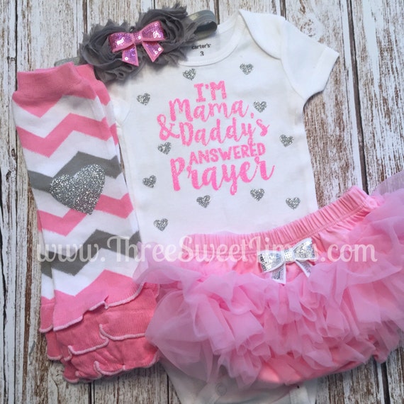 Baby Gift I m Mama and Daddy s Answered Prayer Baby Girl Outfit