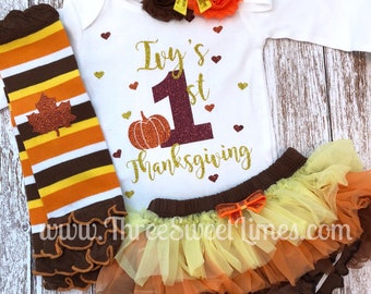 My First Thanksgiving Baby Girl Outfit, Fall 1st Thanksgiving Baby Girl Clothes, First Fall Baby Girl Outfit Chevron Leg Warmers Fall