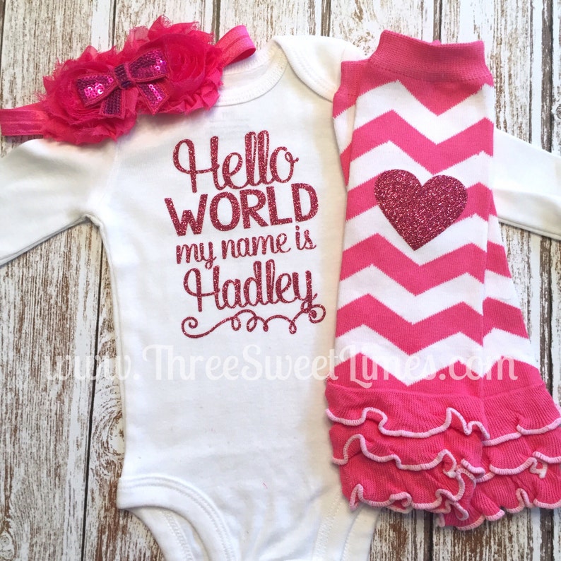Personalized Baby Girl Take Home Outfit, Hello World My Name is Custom ...