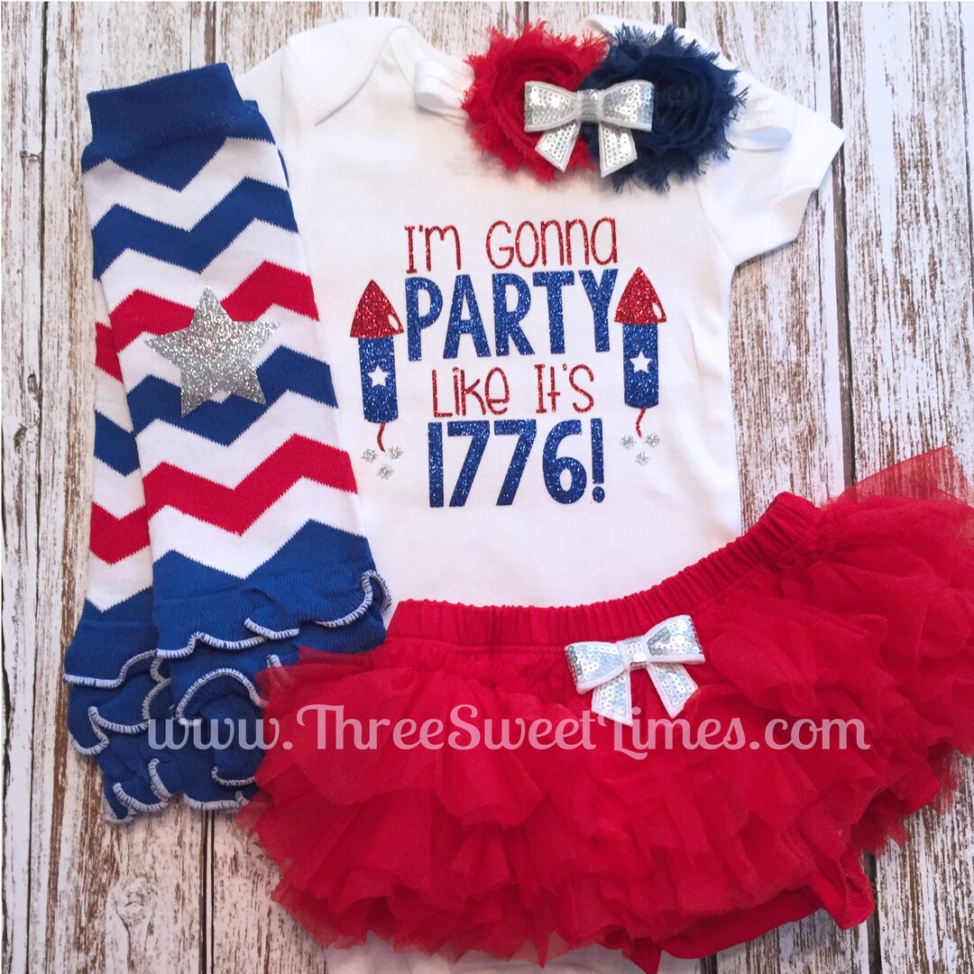 4th of July Baby Girl Outfit I'm Gonna Party Like It's 1776 Opt