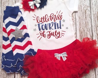 Conjunto para el 4 de julio de Little Miss, ropa para niña bebé / Diadema personalizada y pantalón bombacho con tutú con volantes para el 4 de julio / Primera Independencia
