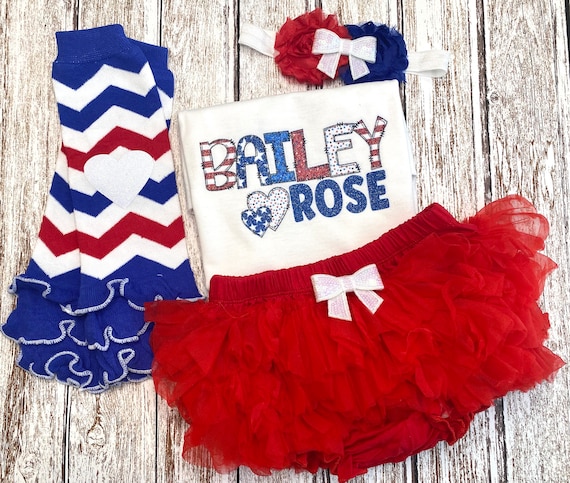 Personalized 4th of July Baby Girl Bodysuit  | Custom Toddler Shirt Newborn Outfit Tutu Bloomers  | First Fourth 1st | Independence Day