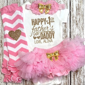 Father’s Day Baby Girl Outfit | Daddy&#39;s Princess | My First Father’s Day Gift | Daddy&#39;s Girl | 1st Father&#39;s Day Gift Pink Gold Glitter