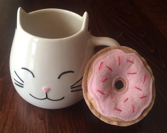 Donut Cat Toy with Organic Catnip - Vanilla with Cherry Frosting and Sprinkles