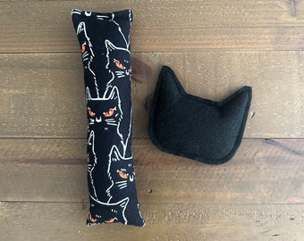 Black Cat Catnip Toys - Black Kitty Kick Stick and Cat Face Cat Nip Toys - Glow in the dark fabric kick stick
