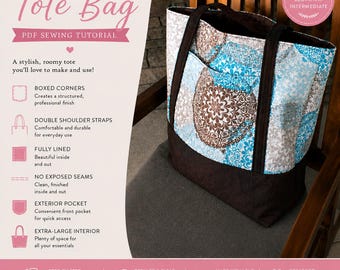 Patron de couture de sac de plage bricolage | The Kate : très grande taille et entièrement doublé (téléchargement numérique)