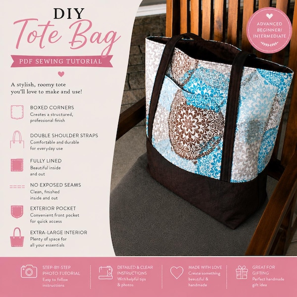 Sew a Stylish Tote Bag! Large Travel + Gym Bag Pattern (PDF Tutorial)