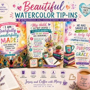 Hermosas láminas con versículos bíblicos en acuarela / Material imprimible para diario bíblico / 14 tarjetas cristianas de 5x7 pulgadas con versículos bíblicos / Descarga instantánea en PDF
