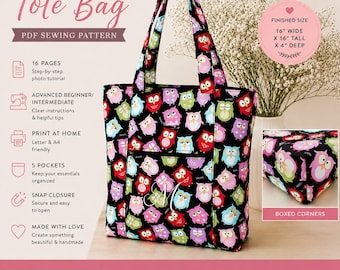 Tote Bag Sewing Pattern | Women’s Purse with Interior Pockets (PDF Download)