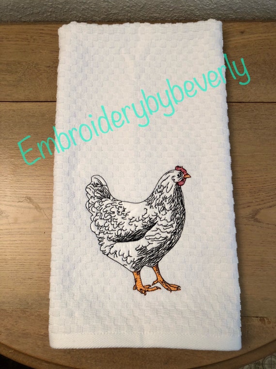 Decorative Tea Towel Embroidered Chicken Flour Sack Dish Towel Chicken Kitchen Decor Kitchen