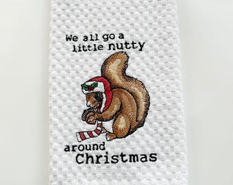 Squirrel, nuts, hat, Christmas, Embroidered towel