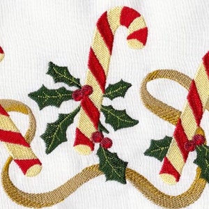 Candy canes, ribbon and Holly holiday Christmas towel.