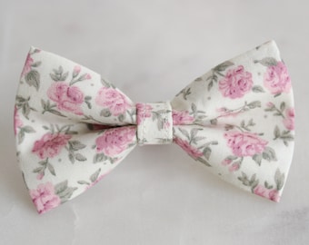 Cream and Pink Floral Dog Bow Tie - Lottie