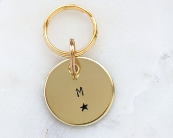 Initial Dog ID Tag - Personalised with initial - Star - Handstamped Brass Pet Tag