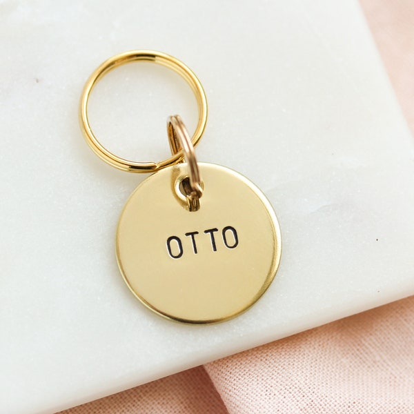 Dog ID Tag Personalised with name, Hand stamped Brass Pet Tag
