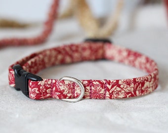 Dog / Puppy Collar Floral Red and Cream, Festive Christmas dog gift