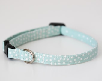 Dog / Puppy Collar Mint and White Dots, Small soft dog fabric dog collar