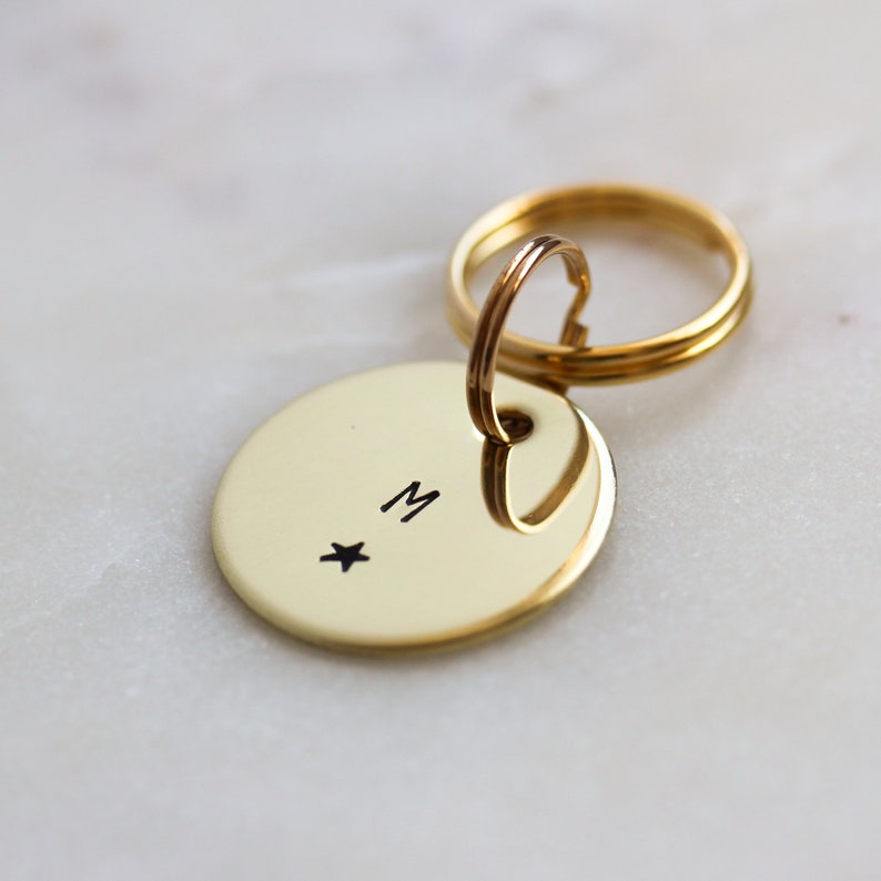 Initial Dog ID Tag Personalised with initial Star Handstamped Brass Pet Tag image 3