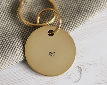 Dog ID Tag,  Personalised Handstamped Brass Pet Tag with dainty heart