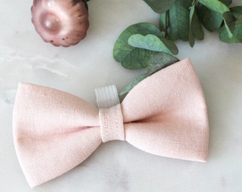 Dog Bow Tie - Pale Pink Linen Christmas Pet Bow