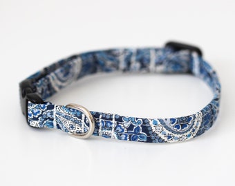 Dog / Puppy Collar Blue Paisley Liberty, Ideal for small breeds and puppies