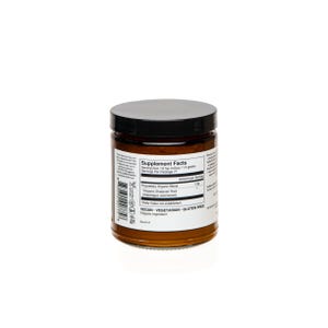 May include: A brown glass jar with a black lid containing a supplement powder. The label reads "Supplement Facts" and lists the ingredients as "Proprietary Organic Blend" and "Organic Shatavari Root". The label also states that the product is vegan, vegetarian, and gluten free.