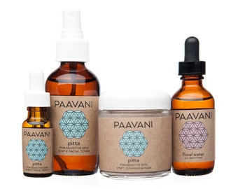 PAAVANI Ayurveda - Pitta Skincare Set - For Sensitive Skin - Serum - Cleansing Grains - Face Toner - Floral Water - Gift Set