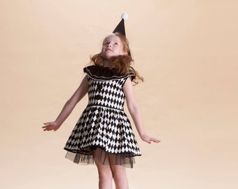 Classic black&white diamond clown costume for girls | premium collection | Halloween costume | Kids costume | Unisex costume