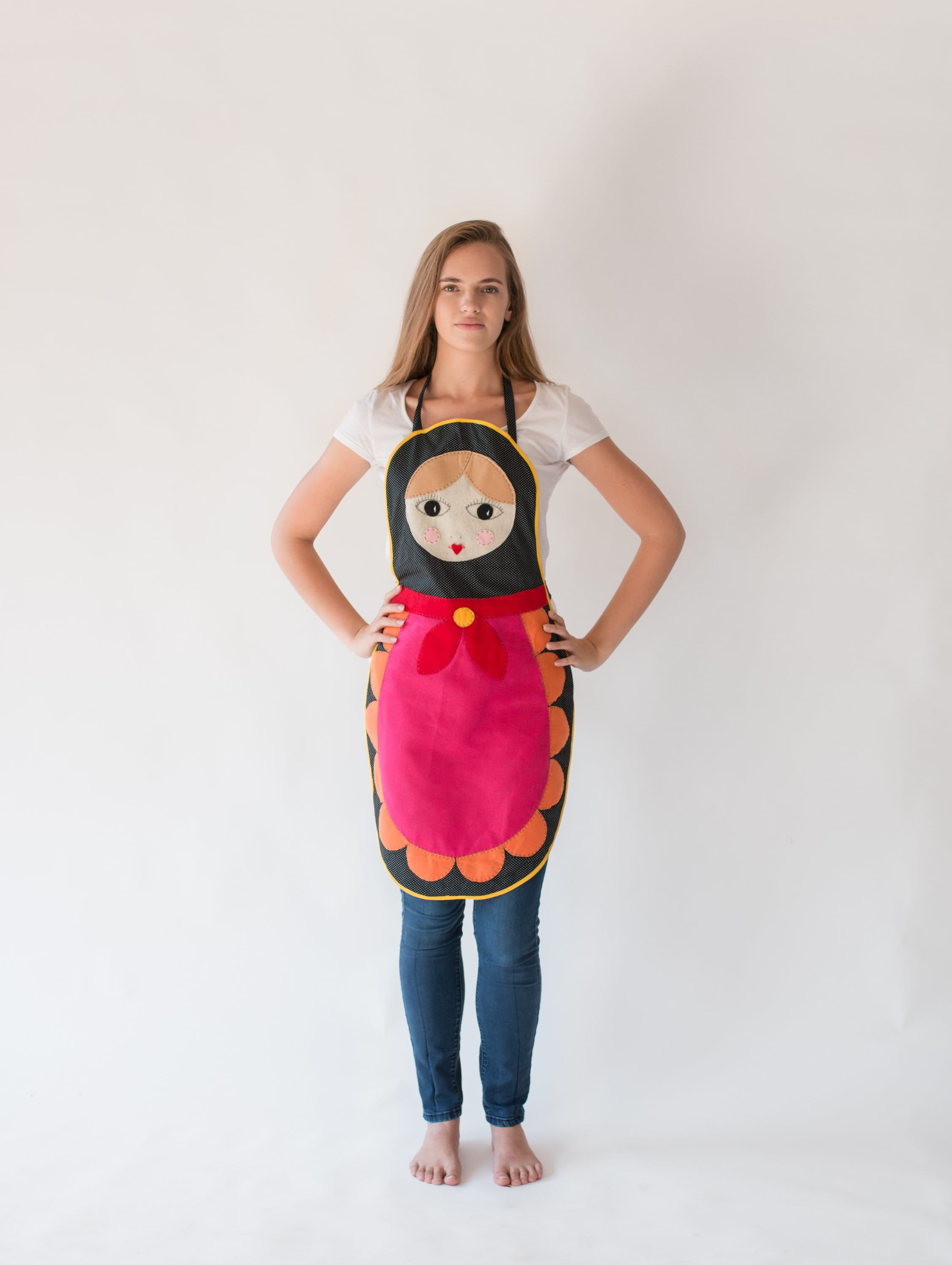 Tablier de Poupée Nidification, Tablier Matryoshka Noir, Costume d'halloween, Femme