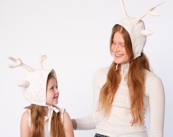 White Deer hat with antlers for woman and teenagers