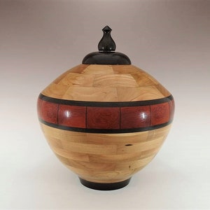 Companion Wood Cremation Ash Urn - Human / Double / Memorial / Segmented / Hand Turned  (380ci) Item: SU6D-ch-pk-we - FREE DOMESTIC SHIPPING