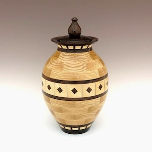 Adult Wood Cremation Urn - Human Urn / Segmented Urn / Memorial Urn / Hand Turned - (175ci) - Item: SU17D-ro-mp-we - FREE DOMESTIC SHIPPING