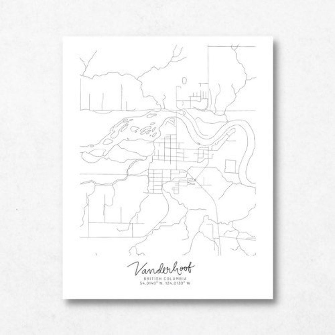 Vanderhoof Hand Drawn Minimal Map Vanderhoof BC Vanderhoof Etsy 日本