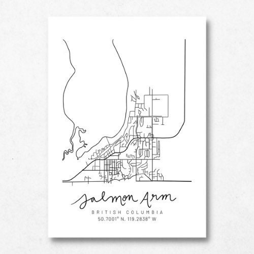 Salmon Arm Hand Drawn Minimal Map Salmon Arm BC Map Salmon Etsy Canada
