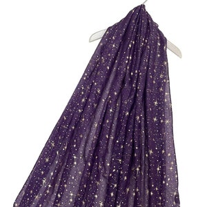 Purple Scarf with Rose Gold Galaxy Star Foiled Scarf Womens Scarf Purple Viscose Scarf Purple Cotton Scarf Purple by Kuati Mayfair
