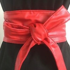 Red Belt Wide Belt Corset Belt Goth Belt Obi Wide Wrap Around Waist Belt Vegan Leather Belt High Waist Belt By Kuati Mayfair