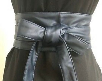 Navy Belt Wide belt  Blue Belt Wrap Around Faux Leather Belt Obi Belt vegan leather Belt Corset Belt Unique Belt tie belt  By Kuati Mayfair