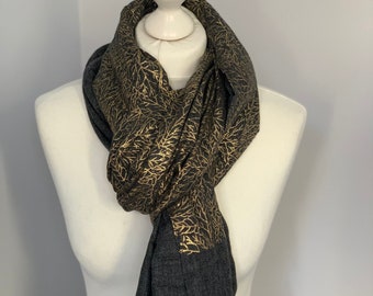 Pashmina sjaal omslagdoek houtskoolgrijs kasjmier met gouden takmotief Kasjmier omslagdoek Kasjmier omslagdoek Kasjmier stola Kasjmier reisomslagdoek