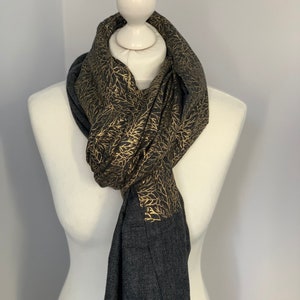 Pashmina Scarf Shawl Wrap Charcoal Grey Cashmere with Gold Branch Motif Cashmere Shawl Cashmere Wrap Cashmere Stole Cashmere Travel Wrap