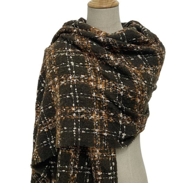 Brown Tweed Shawl Tweed Scarf Brown Plaid Scarf Scarf For Women Brown Blanket Scarf Kintted Scarf Women Blanket Scarf Wool by Kuati Mayfair