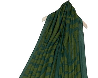 Green Bold Large Zebra Print Frayed Scarf by Kuati Mayfair